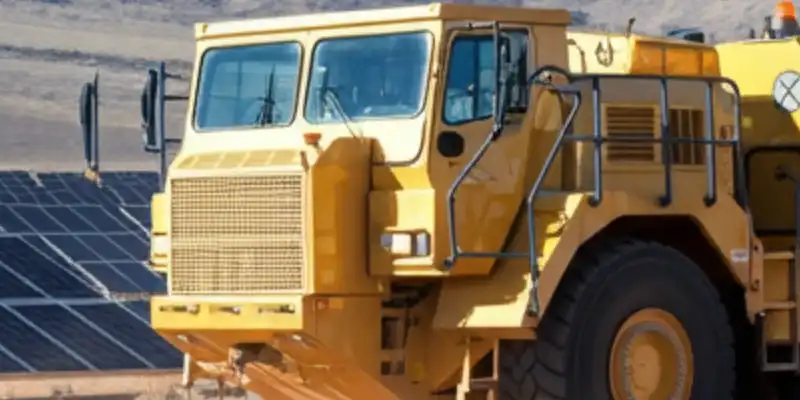 Heavy machinery with solar panel in background